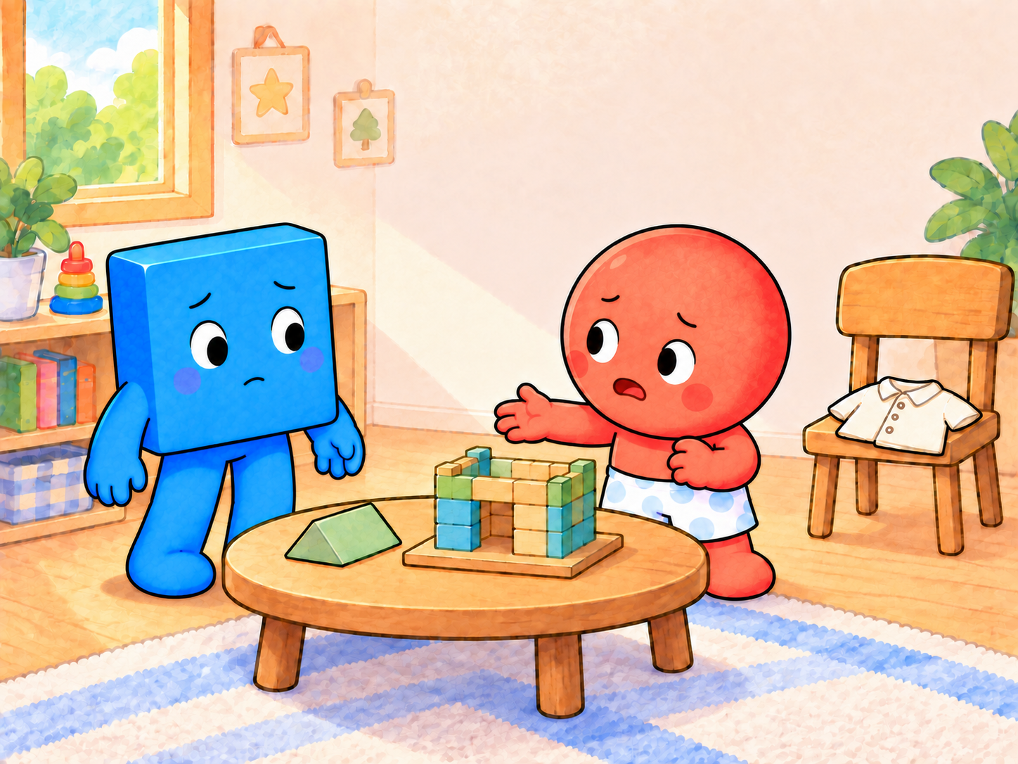 An illustrated scene from the play-transition story in Morning Moments
